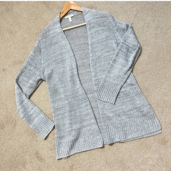 Eileen Fisher Cardigan Open Front Sweater Organic Linen Heather Grey Lightweight - Picture 15 of 16